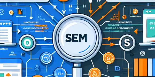 SEO与SEM的区别与联系，展示网站优化与搜索引擎营销元素。