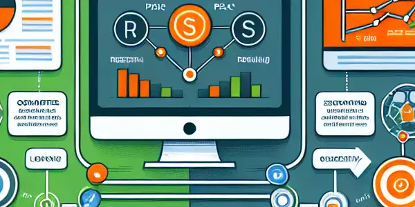 SEO与SEM的对比信息图，左侧为SEO，右侧为SEM，中心连接二者。