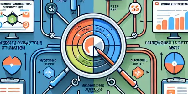 SEO与SEM的区别与联系信息图，左侧为SEO，右侧为SEM。