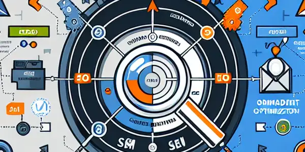 SEO与SEM的区别与联系信息图，左侧为SEO，右侧为SEM，中心为重叠区。