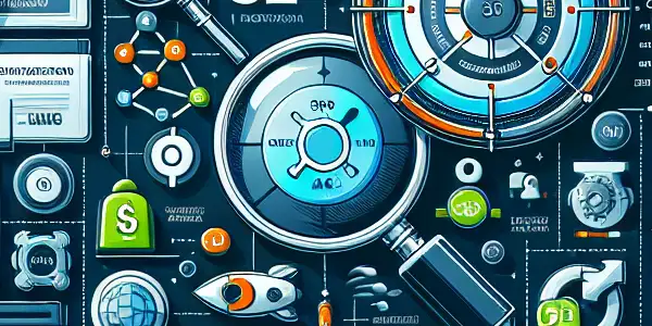 SEO与SEM对比信息图，展示关键词优化、内容质量与广告投放及流量变化。