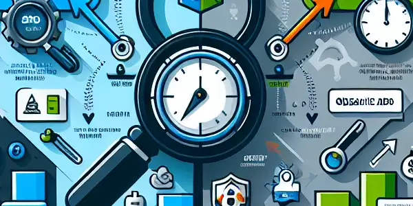 SEO与SEM的比较信息图，左侧为SEO元素，右侧为SEM元素，中心强调共同目标。